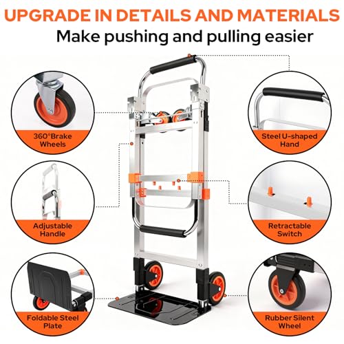 Folding Hand Truck Dolly Cart with Wheels, 500lb Load,Silver Orange - color: Silver+orange