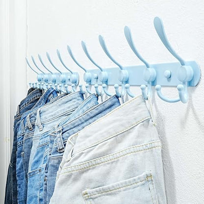 Dseap Coat Rack Wall Mounted - 5 Tri Hooks, Heavy Duty, Stainless Steel, Metal Coat Hook Rail for Coat Hat Towel Purse Robes Mudroom Bathroom Entryway, Blue - color: Blue, size: L=16" (1 Pcs)