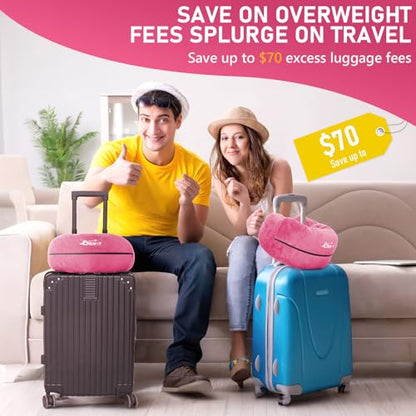 Travel Neck Pillow Stuffable with Clothes, Stuffable Travel Pillow - color: Pink
