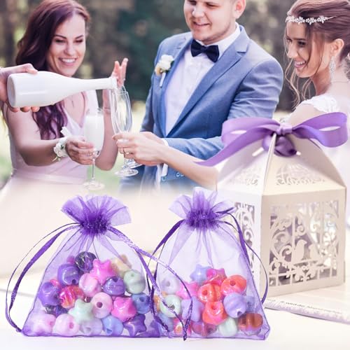 WenTao 100pcs Organza Bags, 3×4 Inches Purple Mesh Bags Drawstring Pouches, Small Gift Bags for Jewelry Bracelets Candy Party Favor - color: Purple