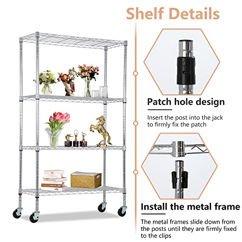 BestOffice | 4-Tier Wire Shelf with Wheels | 36" x 14" x 62" | Chrome - color: Chrome, size: 36"D x 14"W x 62"H