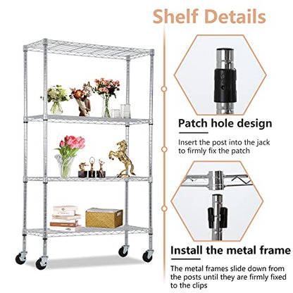 BestOffice | 4-Tier Wire Shelf with Wheels | 36" x 14" x 62" | Chrome - color: Chrome, size: 36"D x 14"W x 62"H