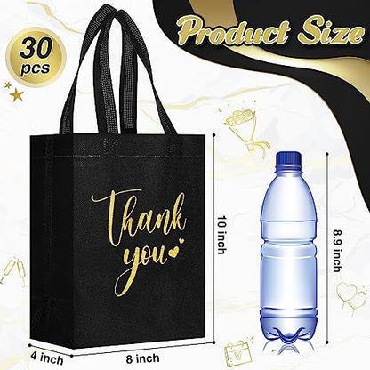 Sweetude 30 Thank You Non Woven Gift Bag Bulk, 10 x 8 x 4 Inch, Black - color: Black, size: 10 X 8 X 4 Inch