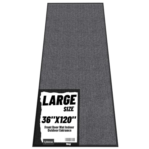 Front Door Mat 3'x10', Heavy Duty Waterproof Indoor Outdoor Doormat, Grey Outside Entryway Rugs - color: Grey Double Stripes, size: 3' x 10'(Rectangular)