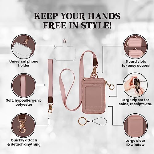 MONDO DESIGNS 2-in-1 ID Badge Holder Lanyard Wallet - Nude Pink - color: Nude Pink