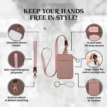 MONDO DESIGNS 2-in-1 ID Badge Holder Lanyard Wallet - Nude Pink - color: Nude Pink