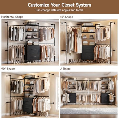 ONBRILL T3 Wall Mounted Industrial Pipe Closet Organizers Storage System - color: Black
