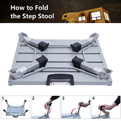 Large Aluminum RV Step Stool, Adjustable Platform, Glow Tape - color: Gray Large
