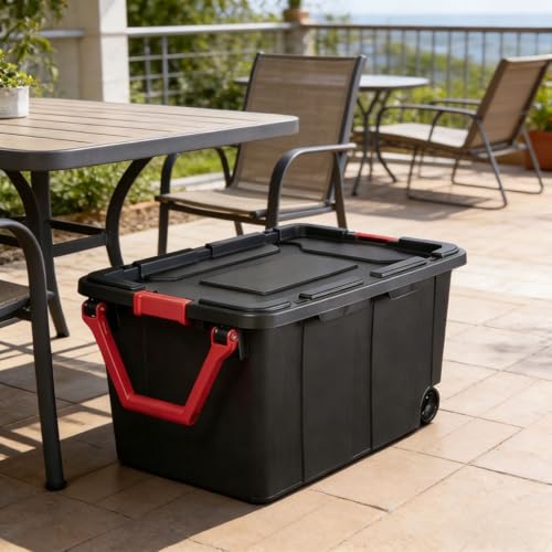 40-gallon wheeled plastic storage boxes with handles, black, 2-pack