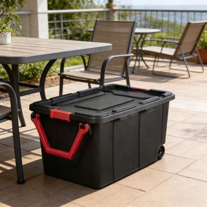 40-gallon wheeled plastic storage boxes with handles, black, 2-pack