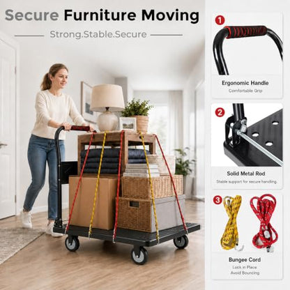 Heavy Duty Foldable Platform Push Cart with Swivel Casters (W35*D24*H34.25)【with 4 Wheels】 - size: W35*D24*H34.25