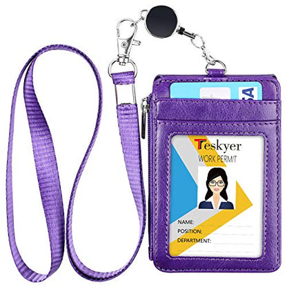 Teskyer ID Badge Holder with Retractable Lanyard, Lanyard Wallet, Purple - color: Purple #02, size: 3.1" x 4.7"