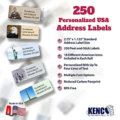 Customized Personalized Address Labels - Made in the USA by Kenco (250 Labels, All American) - color: All American, size: 250 Labels