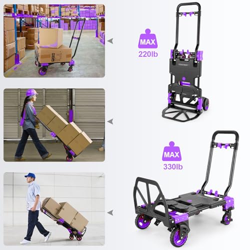 Folding Hand Truck Dolly, 330lb Convertible 4 to 2 Wheel Moving Cart,Purple - size: 330LB Purple