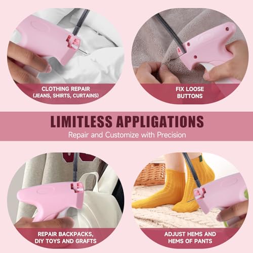 Pink and White Stitch Gun for Clothes - Quick Stitch Sewing Gun for Clothing Fixer Includes 2000 Black Fasteners & 2000 White Fasteners with 6 Need - color: Pink_White