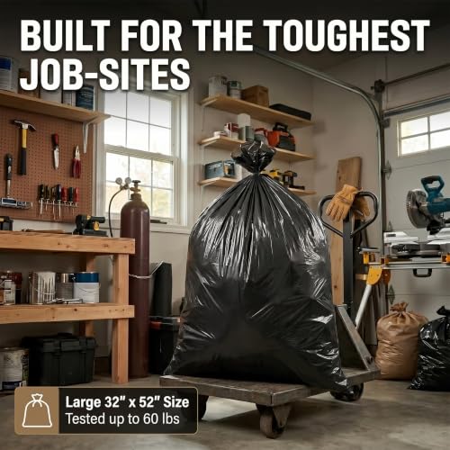 6 Mil Heavy Duty Contractor Trash Bags, 50/55/60 Gallon, Black, 20 Pack - color: Black-6 Mil