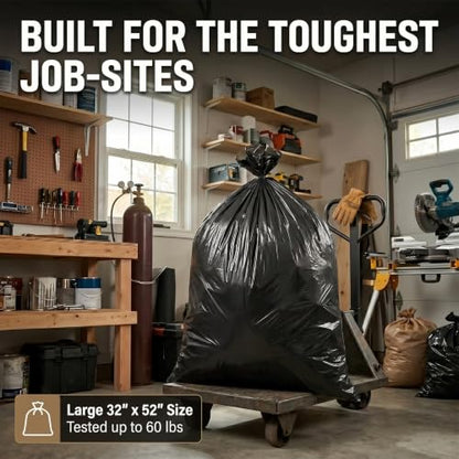 6 Mil Heavy Duty Contractor Trash Bags, 50/55/60 Gallon, Black, 20 Pack - color: Black-6 Mil