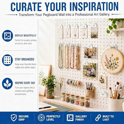 Tandefio 100 Pcs Pegboard Hooks, Picture Hangers for 1/8 & 1/4 in, White - color: White