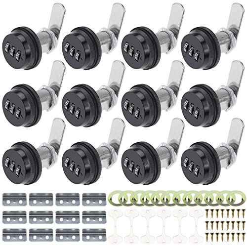 RealPlus 12 Pack Combination Cam Lock 1-1/8" Cylinder Coded Cabinet Lock Metal Security Locks Black Password Lock for Cabinet Drawers - color: Black, size: 12pcs 1-1/8"