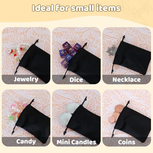 Tapleap 12Pcs Small Jewelry Bags, 2¾x 3½” Black Velvet Drawstring Pouch - color: Black, size: 2¾ x 3½in
