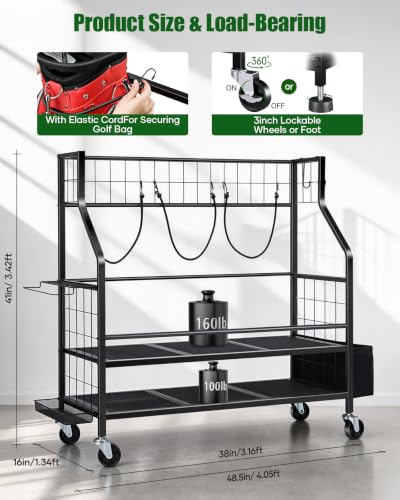 FHXZH Golf Bag Storage Garage Organizer - Golf Bag Stand with Wheels - color: Black - 3 Golf Bag Organizer