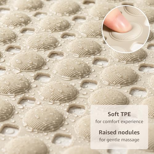 OTHWAY Bath Tub Shower Mat Non Slip, Bathtub Floor Liner Mats for Inside Shower Bathroom, Suction Cups and Drain Holes for Feet Scrubbing, Machine Washable, Soft on Feet, 35x16 Inch, Brown - color: Brown