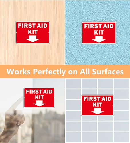 First Aid Sign, (2 Pack) Self Adhesive First Aid Kit Sign for Wall, Aluminum Metal Signs With 2 Pre-drilled Holes (9 x 6 inches, Red/White) - color: Red /White