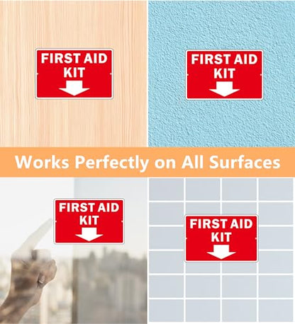 First Aid Sign, (2 Pack) Self Adhesive First Aid Kit Sign for Wall, Aluminum Metal Signs With 2 Pre-drilled Holes (9 x 6 inches, Red/White) - color: Red /White