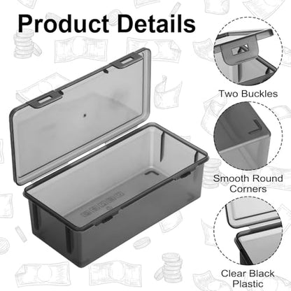 Hipiwe Plastic Cash Money Box Black Currency Tray Organizer with Lid - size: 1 Pcs