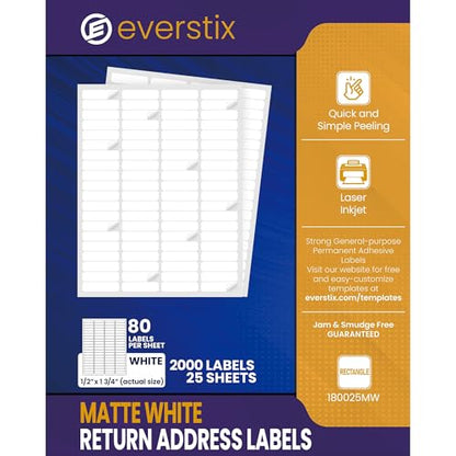 1/2" x 1-3/4", 25 Sheets, 2000 Return Address Labels for Laser & Inkjet Printers, Letter Size - size: 25 sheets