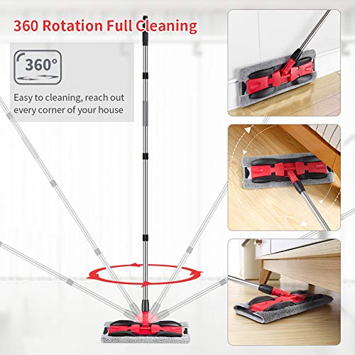 Microfiber Mops for Floor Cleaning: Hardwood Floor Mop 4 Washable Pads - color: Red