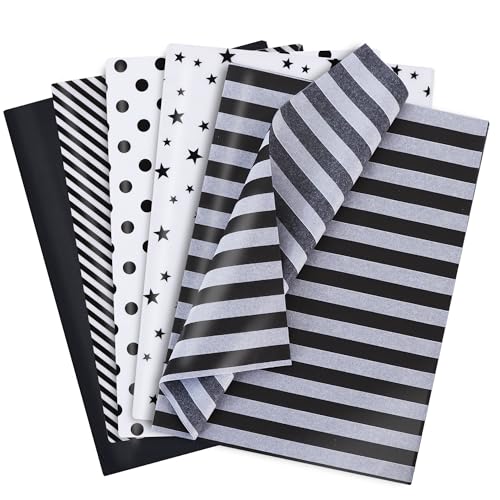 BEISHIDA 100 Sheets Black White Tissue Paper Bulk for Gift Wrapping Bags - color: 5bws100