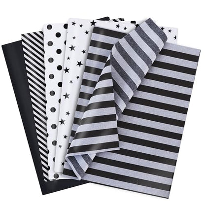 BEISHIDA 100 Sheets Black White Tissue Paper Bulk for Gift Wrapping Bags - color: 5bws100