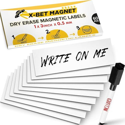X-bet MAGNET Dry Erase Magnetic Labels, 1x3 (2.5x7.5cm), 60 pcs, White - color: White 1x3" 60 pcs
