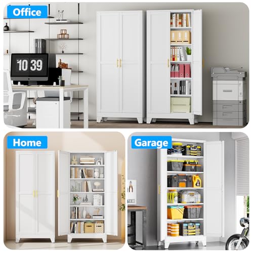 pozdeg 75" White Steel Tall Garage Storage Cabinet - color: White, size: 15.74"D x 31.5"W x 75"H