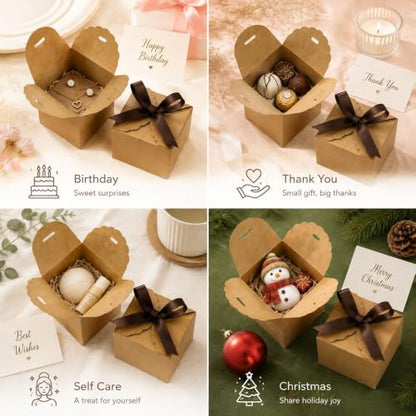 WEWILUCK Mini Brown Kraft Favor Boxes with Ribbons, 10 Pack, 3 x 3 x 3 Inch - color: Brown, size: Small 3"x3"x3" (10 Pack)