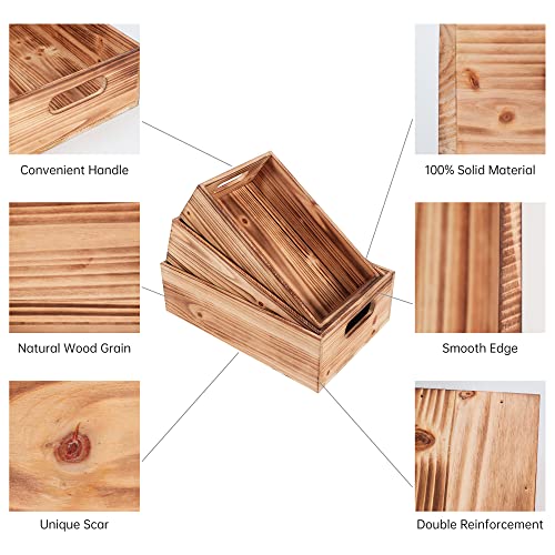 Wooden Crates for Display,Decorative Box Rustic,Rectangle Baskets Container - size: 3Pack(L+M+S)