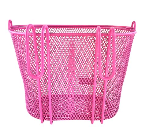 Basket with Hooks, Front, Removable, Wire mesh Small, Kids Bicycle Basket - color: Pink