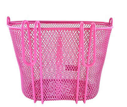 Basket with Hooks, Front, Removable, Wire mesh Small, Kids Bicycle Basket - color: Pink