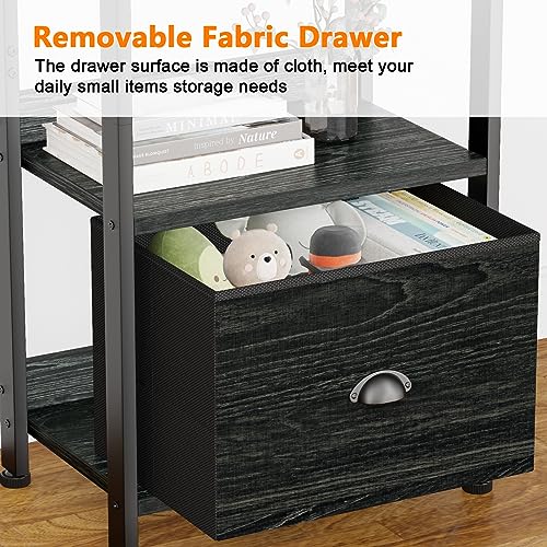 Furologee 4 Tier Bookshelf with Drawer, Small Narrow Bookcase, Black Oak - color: Black Oak, size: 4 Tier