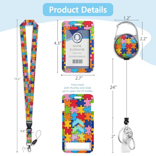 Gctriki Autism Awareness Lanyards for ID Badges, Badge Holder Retractable - color: Autism Awareness Puzzle