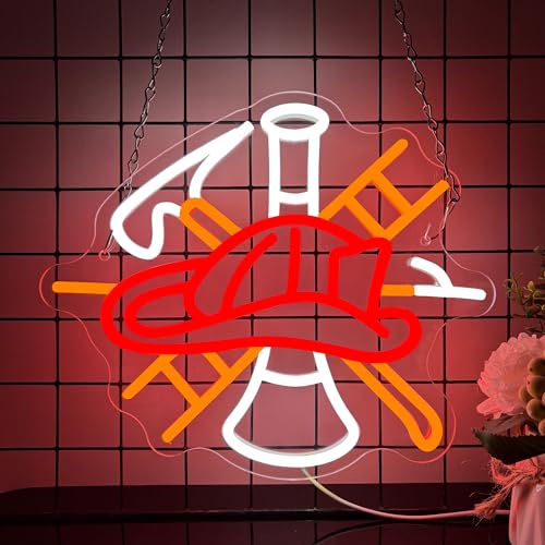 Mutank Firefighter Gear Neon Sign, Fire Equipment Neon Light USB Powered LED Dimmable, for Fire Department Rescue Room Rescue Team Fire Truck Emergency Responder Department Sign(13.3 * 11.4 In) - color: Red+White+Orange
