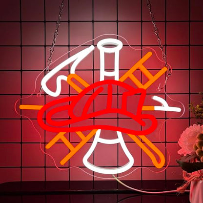 Mutank Firefighter Gear Neon Sign, Fire Equipment Neon Light USB Powered LED Dimmable, for Fire Department Rescue Room Rescue Team Fire Truck Emergency Responder Department Sign(13.3 * 11.4 In) - color: Red+White+Orange