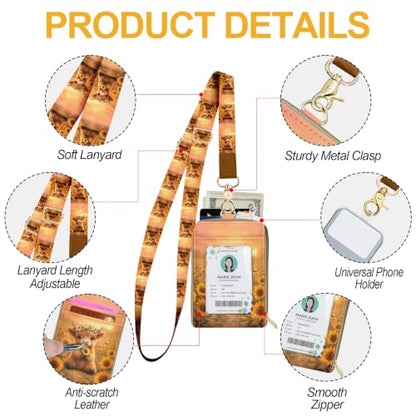 Highland Cow Sunflower Lanyard Wallet Credit Card Holder Small Wallet for Women, Slim RFID Blocking ID Badge Holder Keychain with Zipper Coin Pocket, Thin Travel Card Case with ID Window Ladies Gifts - color: Highland Cow Sunflower Yellow