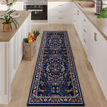Rugcomf Runner Rug 2x5 Floral Washable Non Slip, Blue - color: Blue, size: 2' x 5' (Rectangular)