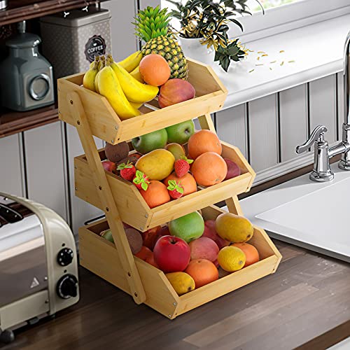 Merysen 3-Tier Bamboo Fruit Basket for Kitchen Countertop, Self-assembly - size: 3 Tier Bamboo