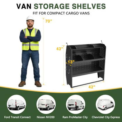 Cargo Van Shelving for Compact Cargo Van, 42" W x 43" H x 13" D