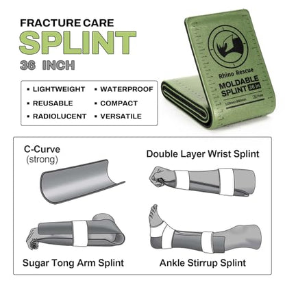 RHINO RESCUE First Aid Moldable Splint 36" X 4.3" Green-Gray (1, Folded) - color: Green