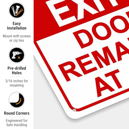 Emergency Exit Only, Door Must Remain Closed Sign, - size: 10x14