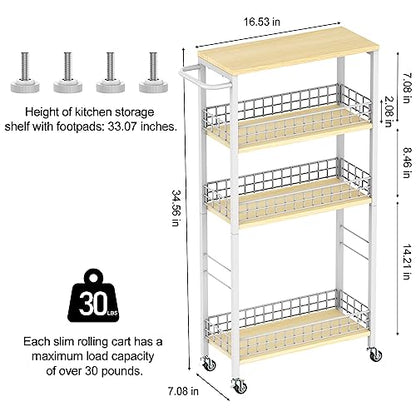 NOVIMANGO Slim Storage Cart White 4 Tier Rolling Cart with Wheels - color: White